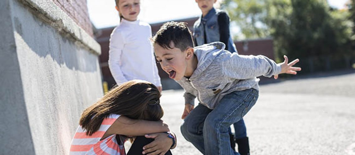 sad moment Elementary Age Bullying in Schoolyard